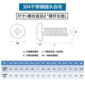 304 Stainless Steel Round Head Self Tapping <b>Screws</b> M1 M6 Phillips Pan Head - Product Image 4