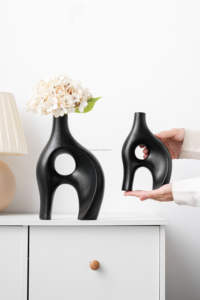 Vasi di fiori all'ingrosso set di vasi di ceramica nera per la decorazione domestica bucolic steli secchi vaso di fiori vaso nordico decorazioni per la casa di lusso - Product Image 6