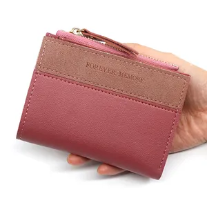 个性化纯色女式短拉链钱包简单手拿包女钱包钱夹