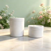 Pot cylindrique blanc à large ouverture avec couvercle, en plastique, vide, pour cosmétiques, 200 ml, 250 ml, 300 ml, 400 ml, 500 ml