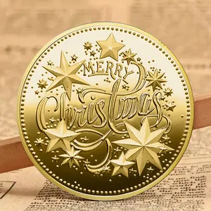 Wholesale Custom Santa Merry Christmas Commemorative Coins Metal Laser Engrave Gold Souvenir Coin For Birthday Kids Wishing Gift