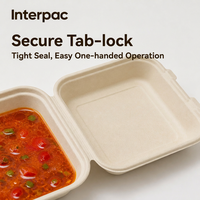 Boîte à emporter Interpac en bagasse 8x8 pouces, 1 compartiment, écologique, en fibre de canne à sucre, pour emballage de salades et de plats rapides