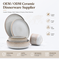 Ensemble de 2 à 4 pièces de vaisselle en céramique durable, à glaçure réactive, côtelée et mate, comprenant assiettes à steak, assiettes à pâtes, bols et tasses, bleu clair, moderne, compatible micro-ondes