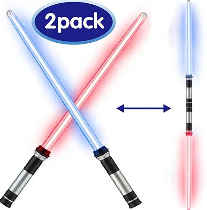 2 In 1 Retractable Light-saber With Sound LED Laser Sword Colorful Flashing Light Up Toy Swords Lightsaber For Kids