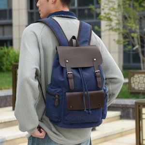 Custom Vintage <b>Drawstring</b> Rucksack Canvas <b>Backpack</b> Retro College Student Men Laptop <b>Backpack</b> With Logo - Product Image 5