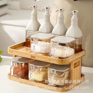 Estante de especias de madera Bingo de 2 niveles con almacenamiento hermético para especias y condimentos de cocina - Product Image 2