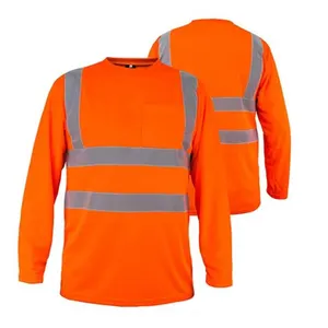 快干Hi Vis运动衫工作衬衫对比色长袖弹力安全衬衫建筑工程反光工作上衣