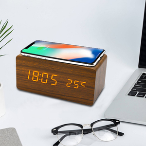 Ofis kullanımı için tarih ekran ahşap termometre ile LED elektrik çalar saat kablosuz şarj - Product Image 4