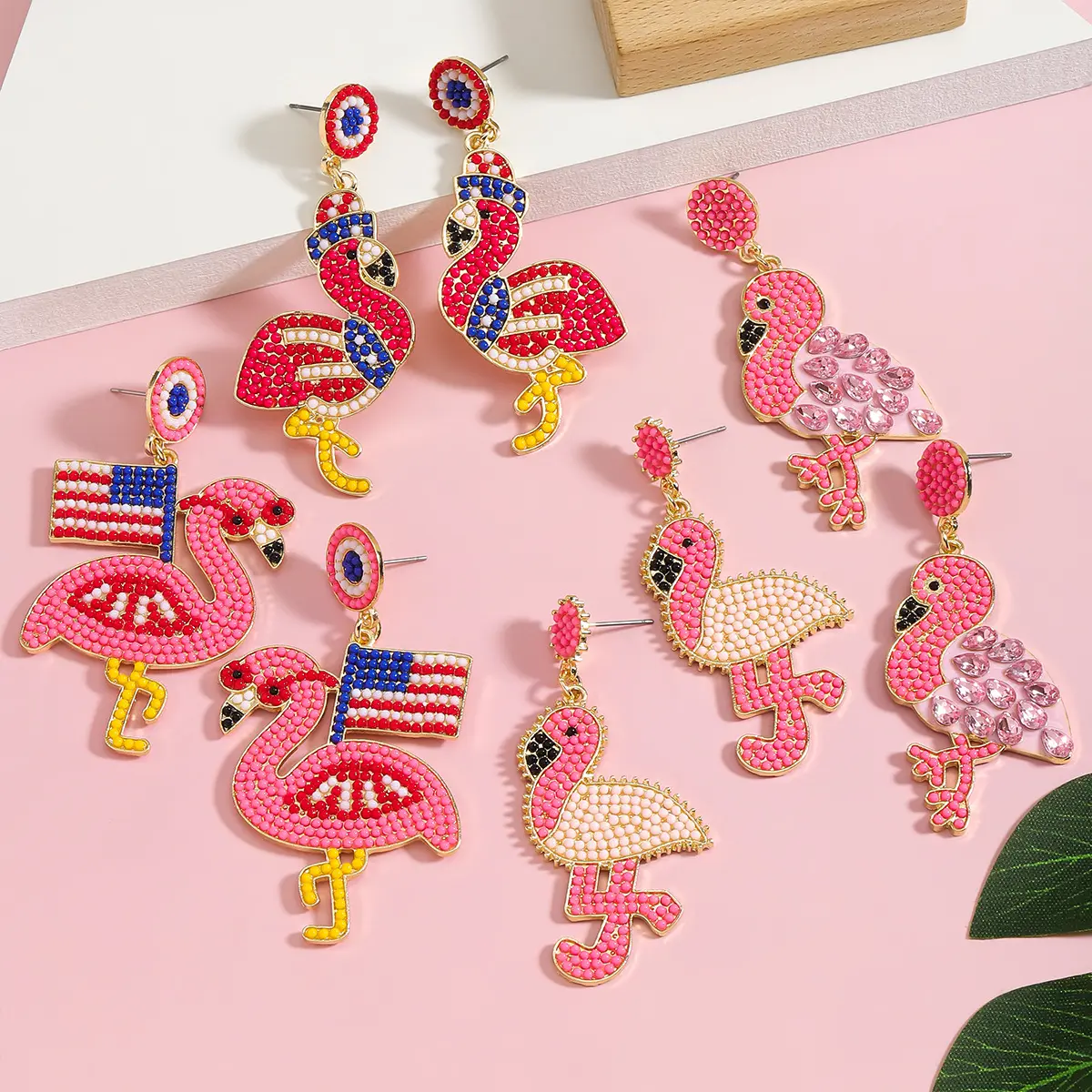 Terbaru wanita anting Korea gadis perhiasan grosir lucu hewan anting mutiara manik-manik Flamingo drop anting