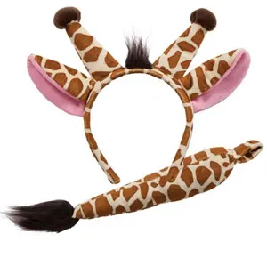 Juego de orejas y cola de jirafa para adultos/niños, accesorio de disfraz de diadema