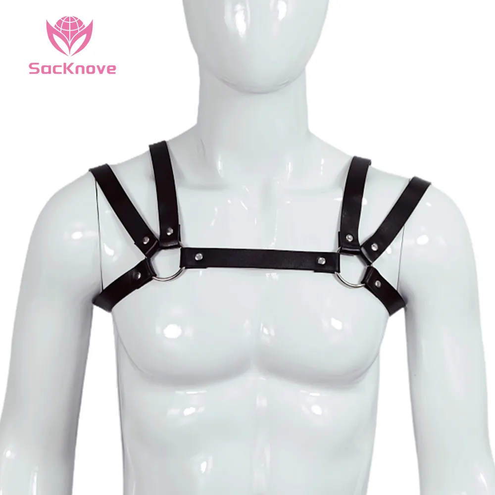 SacKnove 50018 Murah Harga perbudakan Fetish pakaian tali bahu tubuh Kit dada pria kulit Harness Top