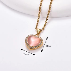Collier pendentif cœur en acier inoxydable et zircone pour femme, avec breloques scintillantes, chaîne en métal, accessoires de bijoux de mariage, cadeau - Product Image 2