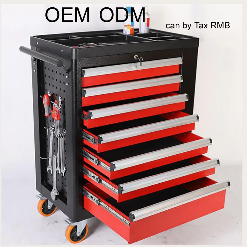 Goshen YongKang OEM ODM 7 Drawers Tool Trolley Big Space Tool Cart Cabinets Heavy Duty Garage Wooden Storage Workbench