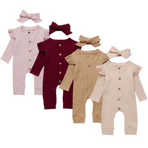 Vêtements pour bébé fille, printemps et automne, nouvelle combinaison à manches longues avec ceinture pour cheveux, combinaison 2 pièces, barboteuses pour nouveau-né - Product Image 1