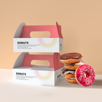 Conception de logo personnalisé Boîte d'emballage de beignets Boîte en carton de papier avec poignée pour la boulangerie Biscuits Gâteau Donuts
