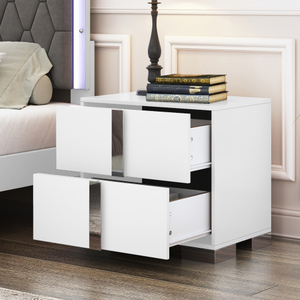 Modern Elegant Nightstand with Metal Foot <b>Mirrored</b> Design 2 Drawers Eco-Friendly Durable Home Furniture for Bedroom Living Room - Product Image 1