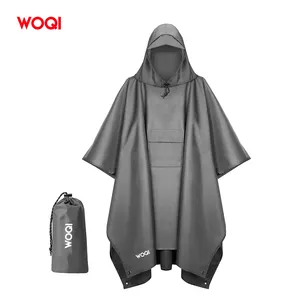 WOQI Adult Lightweight Outdoor Hooded Rain Poncho Unisex Raincoat For Hiking Camping Fishing