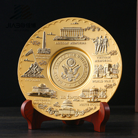 Plaques métalliques en relief 3D Souvenir des États-Unis Alliage de zinc Logo d'aigle en relief Placage mat Or Plaque souvenir