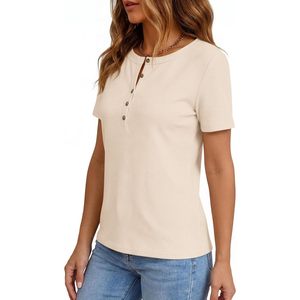 Top in maglia da donna a maniche corte, camicia Henley traspirante, casual, primaverile ed estiva, abbigliamento alla moda - Product Image 4
