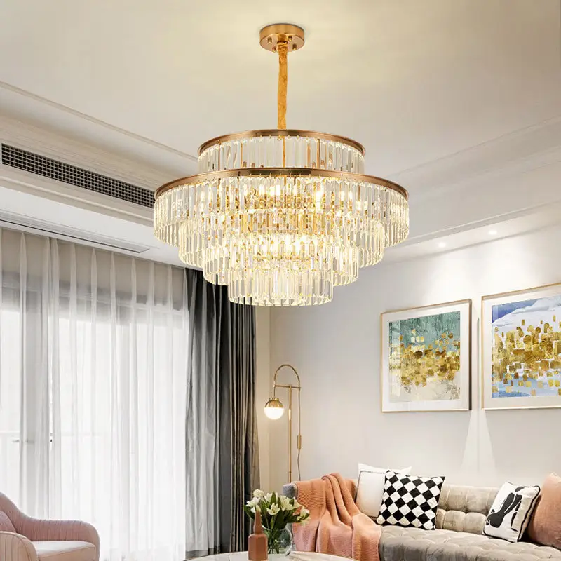 Modern custom metal round large nordic chandeliers bedroom living room pendant ceiling light led k9 luxury crystal chandelier