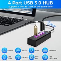 USB 3,0 Hub de 4 puertos 1ft Cable extendido 5Gbps Multiport USB Splitter para Laptop MacBook Pro Flash Drive Cámara Ratón-Stock SD