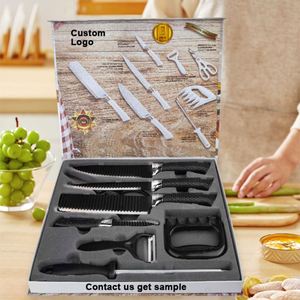 Multifunctional Black Non Stick Coated Stainless <b>Sharp</b> Blades <b>Kitchen</b> <b>Knives</b> Scissor Roast Meat Claw 8 Pieces Chef <b>Knife</b> Set - Product Image 1