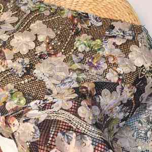 Bán Buôn Shiny Phim Ren <span class=keywords><strong>Stretch</strong></span> Thoáng Khí Thêu Vải Tuyn Vuông Đính Cườm Hoa Sequin Lưới Vải Cho Phụ Nữ May Mặc - Product Image 6