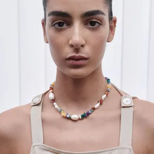 Neue trend ige simulierte Perlen perlenkette für Frauen Boho Bunte Ton Choker Halsketten Sommer handgemachte Perlen Schmuck Halsketten