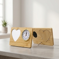 Nouveau cadre photo de bureau Baiyin en bambou avec horloge, support photo en aluminium par sublimation pour photos parent-enfant et amis