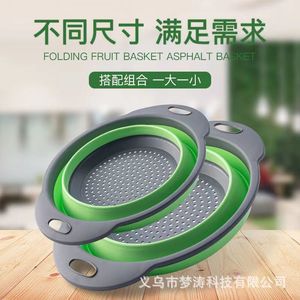 Cesta de drenaje plegable multifuncional grande y pequeña de silicona y PP, colador de cocina, escurridor, tazón para lavar verduras, plato para frutas - Product Image 4