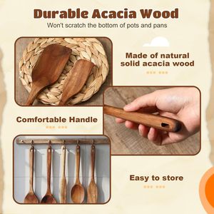 Ensemble d'ustensiles de cuisine en bois, 5 pièces, cuillères et spatules résistantes à la chaleur pour la cuisine - Product Image 4