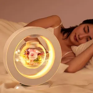 Promotional Business Gifts Magnetic Levitation Floating Eternal Rose Flower Led Rotating Smart Lamp Mother's Day Gift