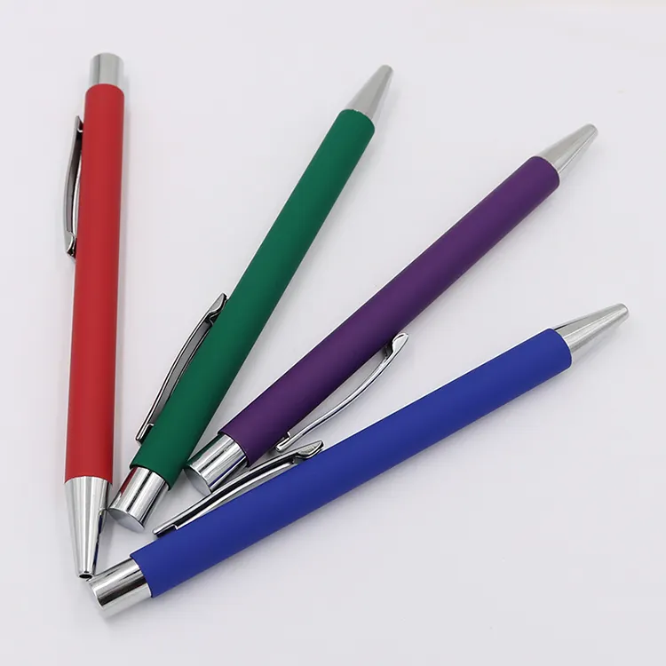 Classy High Quality Custom Logo Gift Ballpen Rubber Matte Push Metal Ballpoint Pen For Advertising Promotional