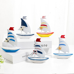 Côtier nautique <span class=keywords><strong>méditerranéen</strong></span> maison plage sculpture en bois artisanat gâteau décoration en bois petits voiliers voile modèle bateaux navire - Product Image 1