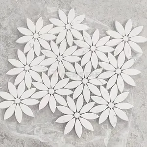 Newstar lumière luxe dosseret décoration murale Carrara blanc marguerite fleur motif jet d'eau marbre pierre mosaïque carreaux