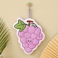 Nouvelle Serviette de Cuisine 3D en Velours Corail, Motif Fruits Amusants (Raisin, Pastèque) Brodés, Super Absorbante et Tendance, à Suspendre