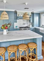 Vermont Euro Ensembles de meubles de cuisine au design classique Armoire de cuisine en bois à porte shaker bleu ciel avec îlot