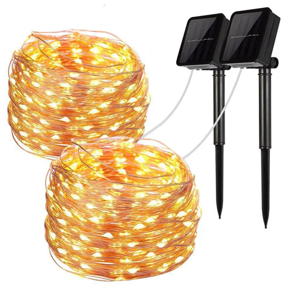 WELLUX Holiday party fairy string 100Led waterproof rechargeable outdoor string led solar christmas lights