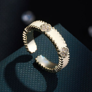 Four Leaf Clover <b>Open</b> <b>Ring</b> Copper Alloy With Zircon Inlay Adjustable Band Unisex Gift Jewelry - Product Image 1