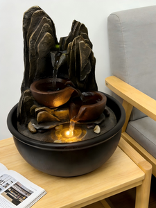 <span class=keywords><strong>Fontaine</strong></span> d'eau de <span class=keywords><strong>table</strong></span> Zen Rockery Cascading Bowl avec lumière LED - <span class=keywords><strong>Fontaine</strong></span> décorative d'intérieur en résine - Product Image 2