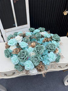 พรมดอกไม้ประดิษฐ์สีฟ้าอมเขียวแบบ<span class=keywords><strong>นกยูง</strong></span> สำหรับตกแต่งทางเดิน งานแต่งงาน งานรับปริญญา วันพ่อ วันฮาโลวีน ทำด้วยมือจากผ้าไหมและโฟม - Product Image 2