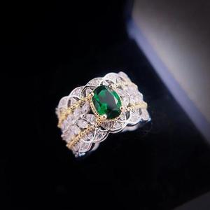 Vintage Court Style Openwork Diamond Ring Two Tone Emerald Pigeon Egg Women's Wedding Jewelry - Product Image 1