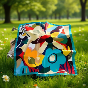 Écharpe en soie florale colorée 70x70cm carrée, accessoire de mode multifonctionnel pour femmes, design imprimé toutes saisons - Product Image 3