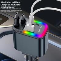 Chargeur de voiture USB C à charge rapide avec cordons rétractables 4-en-1 et lumière étoilée