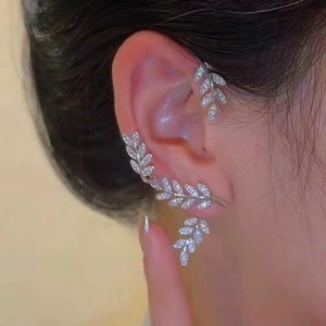 Funny <strong>Earrings</strong> Full Diamonds Leaf <strong>Earrings</strong> <strong>Hooks</strong>, Detachable for Two Wear, and Golden Branch and Jade Leaf Stud <strong>Earrings</strong> SJ-0018 - Product Image 3
