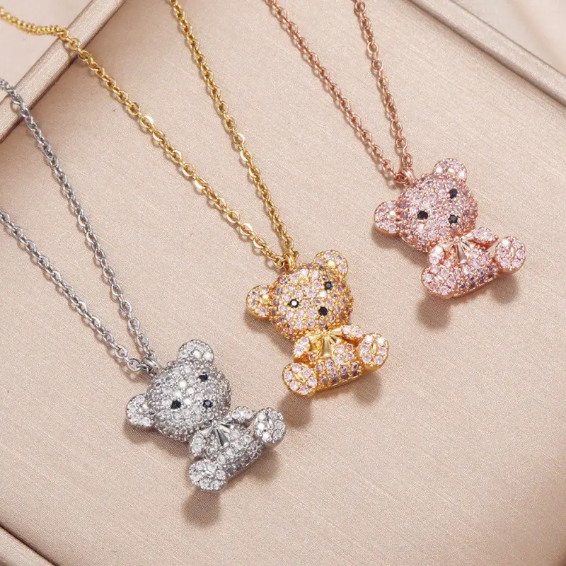 DY Wholesale Trendy Women Bear Pendant Necklace Personalized Titanium Steel Neck Chain Jewelry