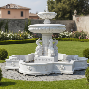 Fuente de Estanque de Mármol Tallada de Estilo Único TREVI con Estatua de Peces para Exteriores de Villa - Product Image 3