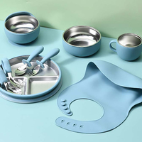Ensemble de bols et assiettes divisées pour bébé et enfant en acier inoxydable 304 sans BPA, 10 en 1, base en silicone à ventouse, résistant aux chutes, isolé