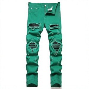Vaqueros rectos de mezclilla negros para hombre, estilo inglés, cómodos, rasgados, con efecto desgastado, de algodón/spandex, personalizados de fábrica - Product Image 3