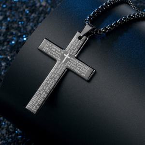 Collar con Colgante <span class=keywords><strong>de</strong></span> Cruz <span class=keywords><strong>de</strong></span> Oración con Versículo Bíblico, Joyería Cristiana <span class=keywords><strong>de</strong></span> Acero Inoxidable Chapado en Oro <span class=keywords><strong>de</strong></span> 18K, Artículos Religiosos Católicos para Hombre - Product Image 4